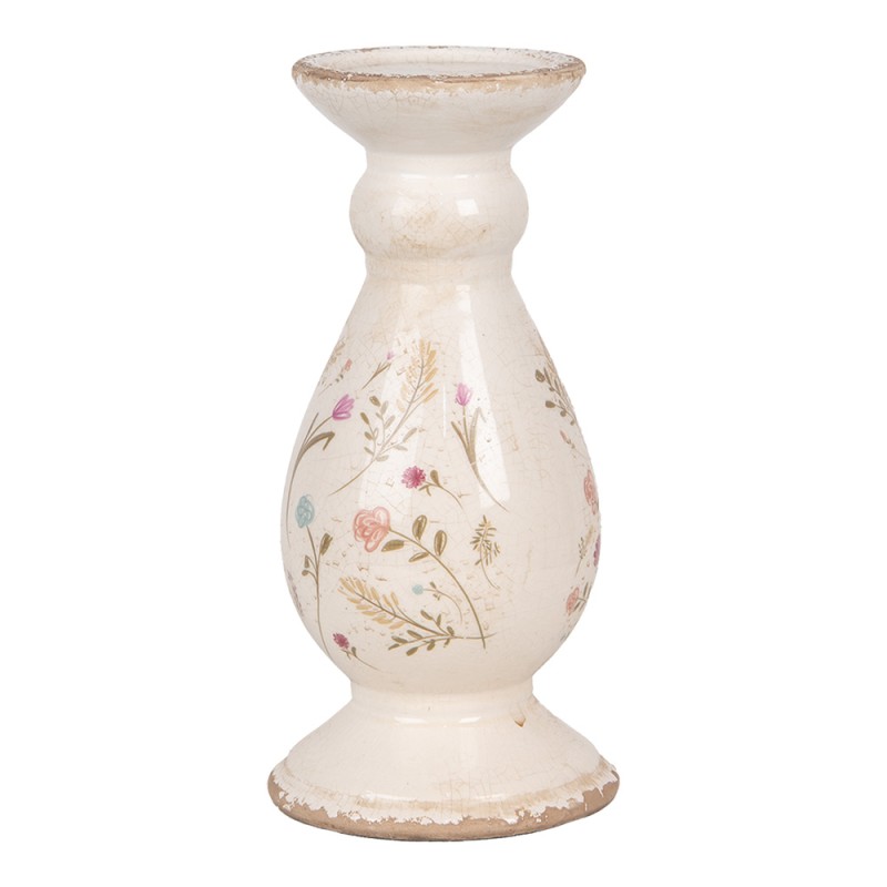 Clayre & Eef Kandelaar Ø 12x26 cm Beige Keramiek Bloemen
