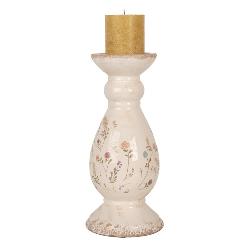 Clayre & Eef Kandelaar Ø 12x26 cm Beige Keramiek Bloemen