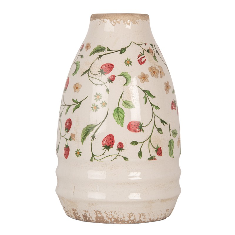 Clayre & Eef Vaas Ø 17x27 cm Beige Keramiek Aardbeien