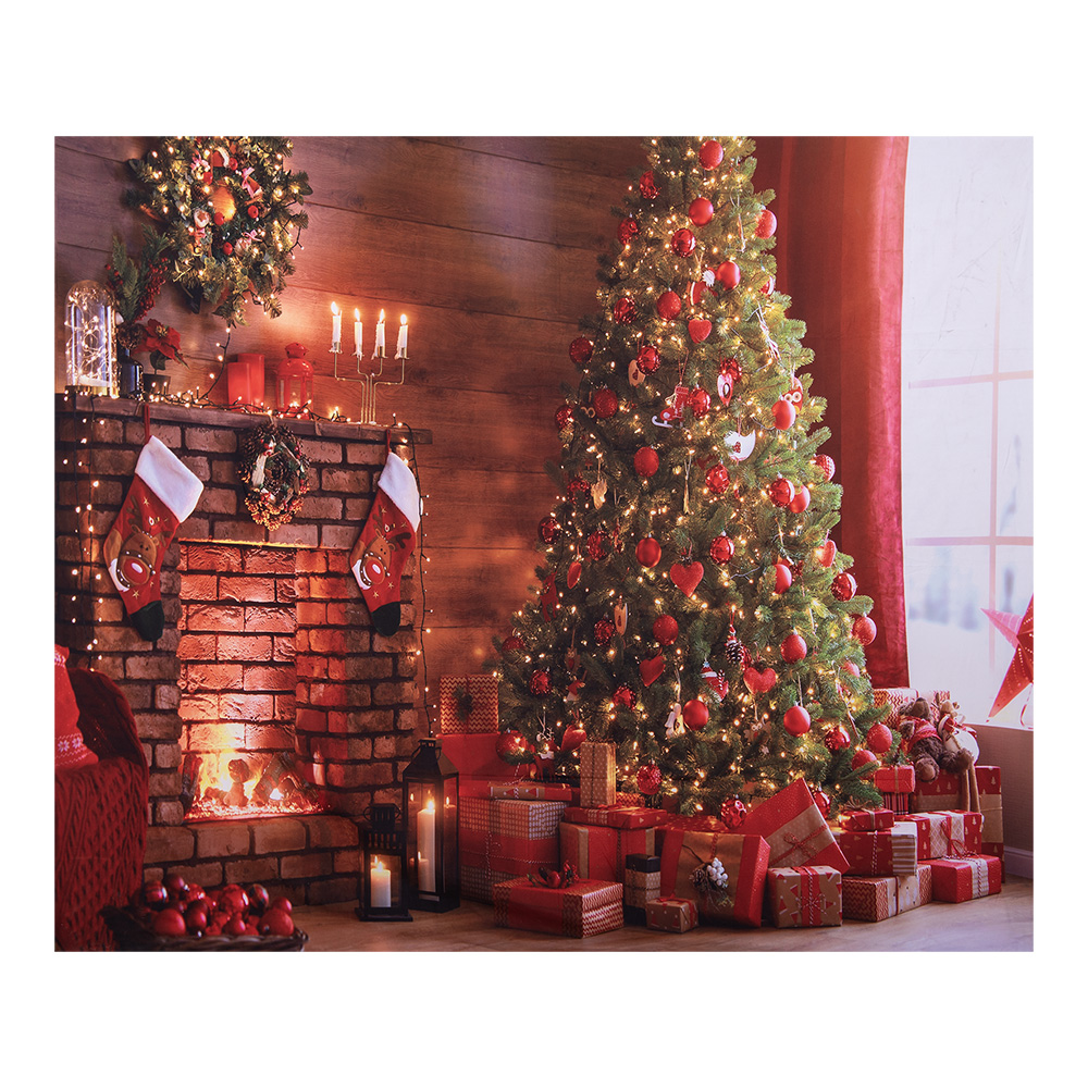 Clayre&Eef Kerst Achtergronddoek 180x210 cm Bruin Textiel Kerstboom