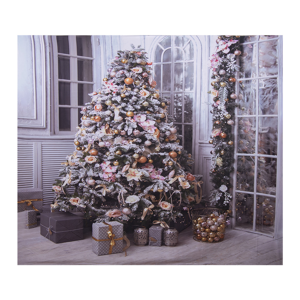 Clayre&Eef Kerst Achtergronddoek 180x210 cm Grijs Textiel Kerstboom
