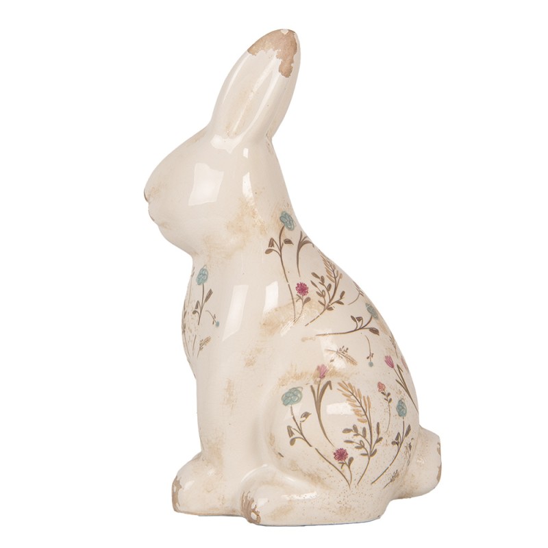 Clayre & Eef Dekorationsfigur Kaninchen 16x12x28 cm Beige Keramik Blumen