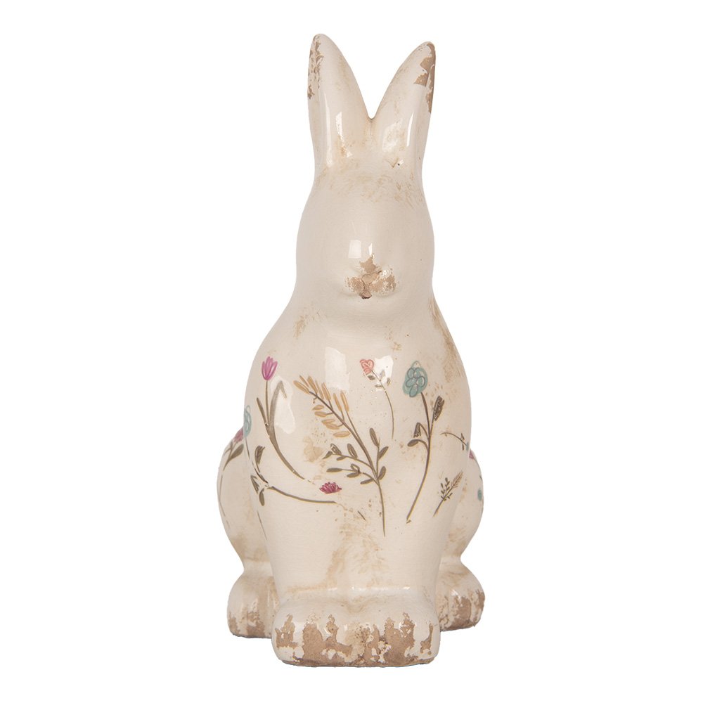 Clayre & Eef Decoratie Beeld Konijn 13x10x21 cm Beige Keramiek Bloemen afbeelding 1