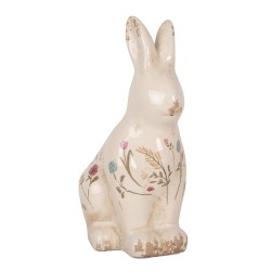 Clayre & Eef Image de décoration Lapin 13x10x21 cm Beige Céramique Fleurs