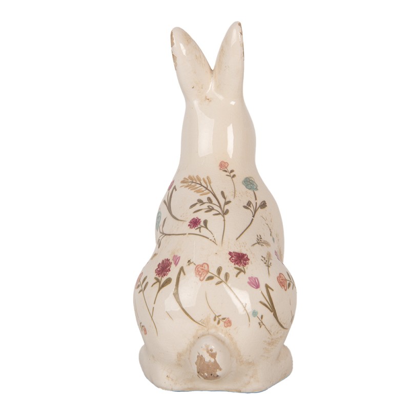 Clayre & Eef Image de décoration Lapin 13x10x21 cm Beige Céramique Fleurs