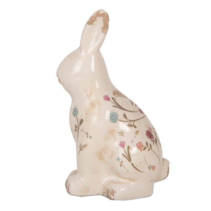 Clayre & Eef Image de décoration Lapin 13x10x21 cm Beige Céramique Fleurs