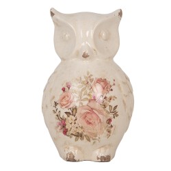 Clayre & Eef Decorative Figurine Owl 13x12x21 cm Beige Ceramic Flowers