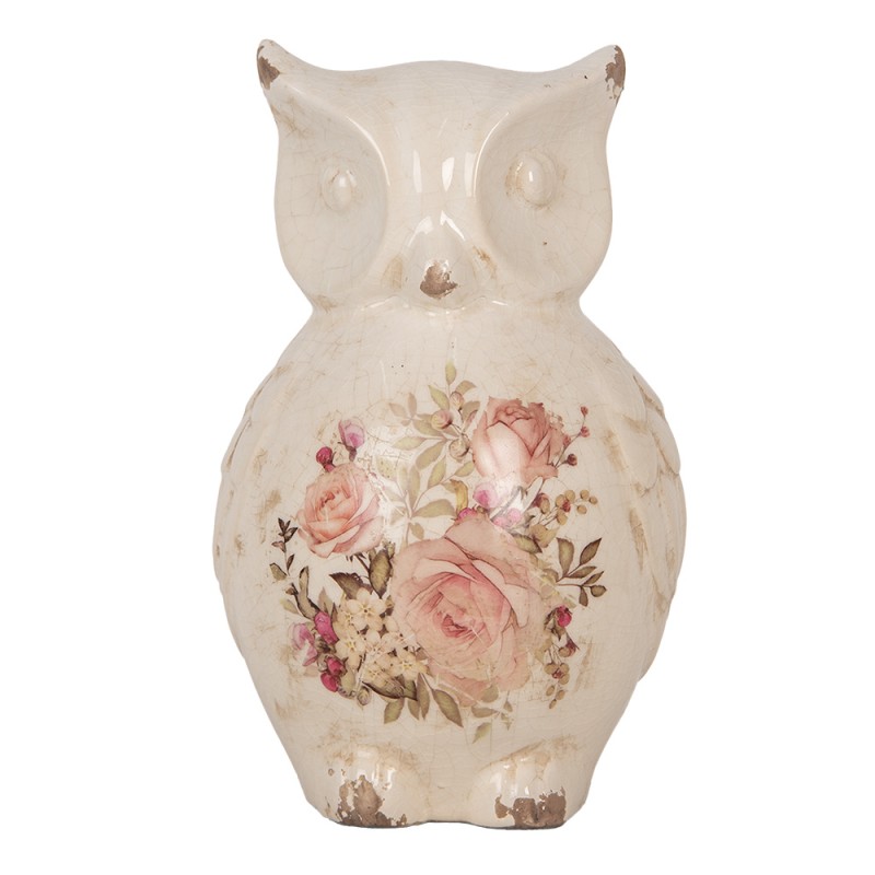 Clayre & Eef Decorative Figurine Owl 13x12x21 cm Beige Ceramic Flowers