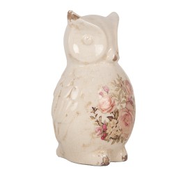 Clayre & Eef Decorative Figurine Owl 13x12x21 cm Beige Ceramic Flowers
