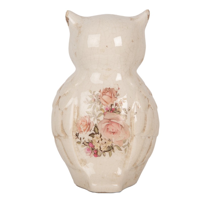 Clayre & Eef Decorative Figurine Owl 13x12x21 cm Beige Ceramic Flowers