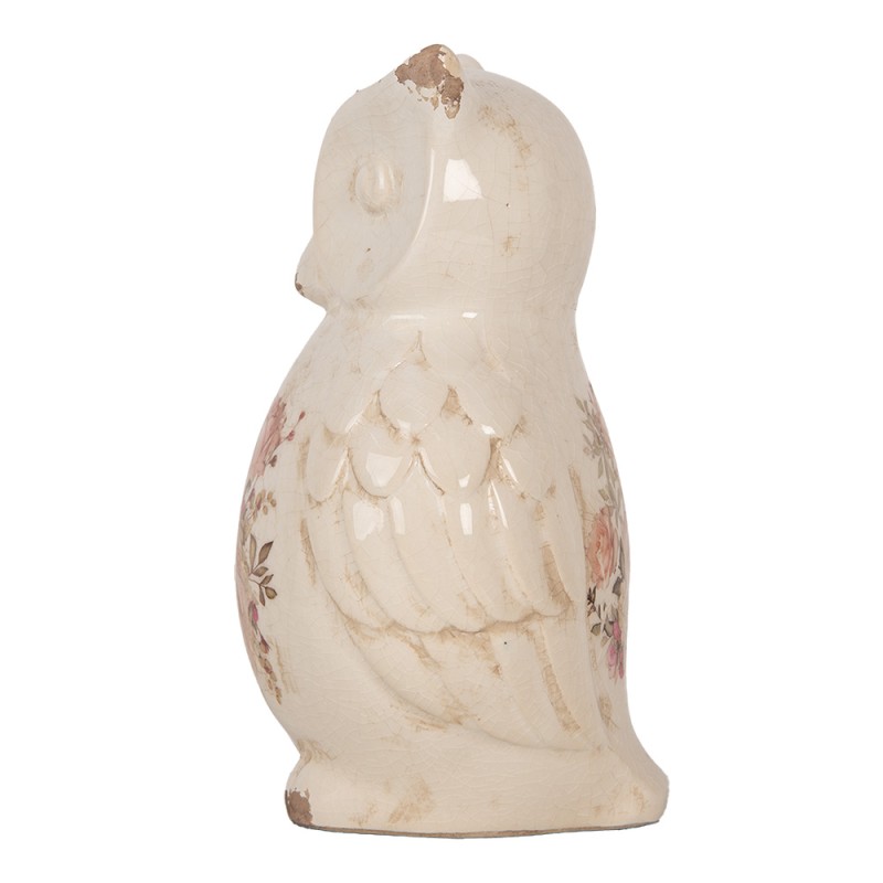 Clayre & Eef Decorative Figurine Owl 13x12x21 cm Beige Ceramic Flowers