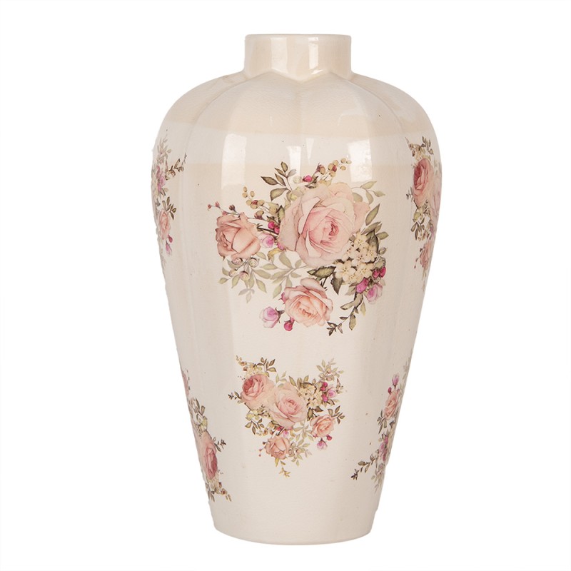 Clayre & Eef Vase Ø 24x40 cm Beige Céramique Fleurs