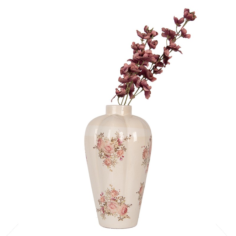 Clayre & Eef Vase Ø 24x40 cm Beige Céramique Fleurs