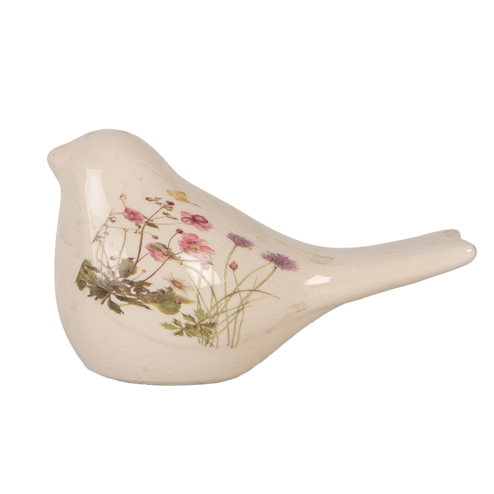 Clayre&Eef Decoratie Beeld Vogel 16x7x9 cm Beige Keramiek afbeelding