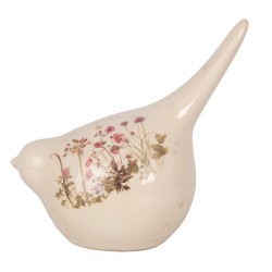 Clayre & Eef Decoratie Beeld Vogel 17x11x18 cm Beige Keramiek