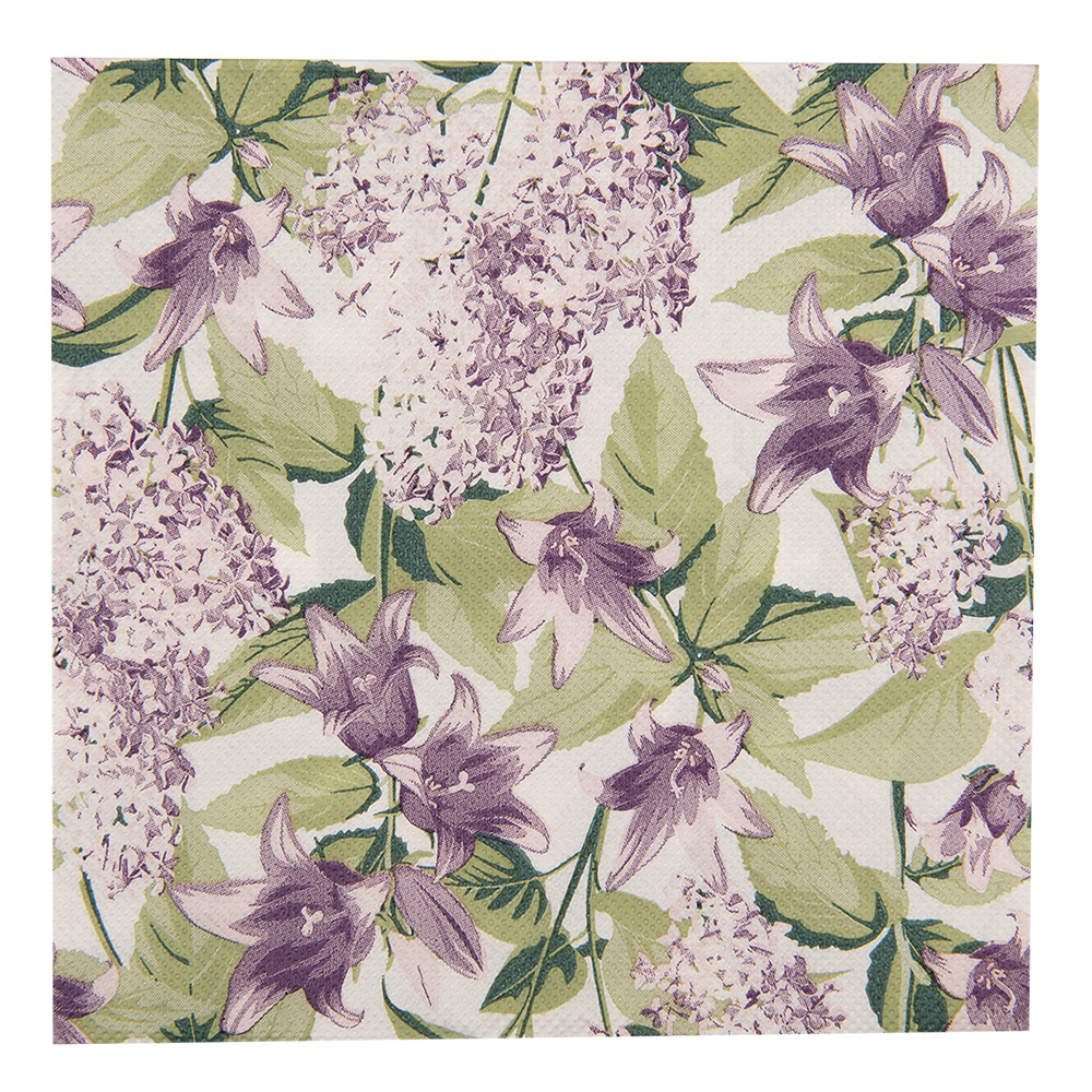 Clayre & Eef Servetten Papier Set van 20 33x33 cm Wit Paars Papier Bloemen afbeelding