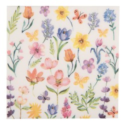 Clayre & Eef Napkins Paper Set of 20 33x33 cm White Pink Flowers