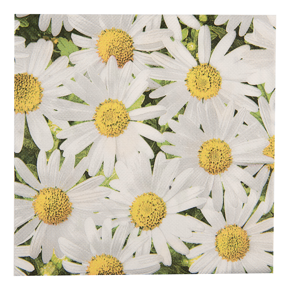 Clayre&Eef Servetten Papier Set van 20 33x33 cm Wit Geel Papier Bloemen afbeelding