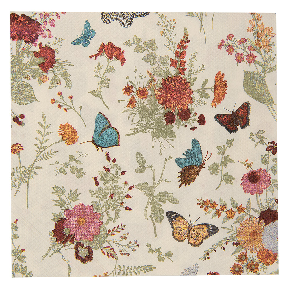 Clayre&Eef Servetten Papier Set van 20 33x33 cm Beige Papier Bloemen afbeelding