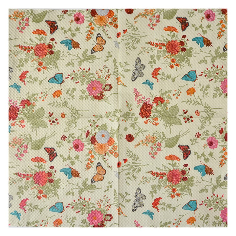 Clayre & Eef Napkins Paper Set of 20 33x33 cm Beige Flowers