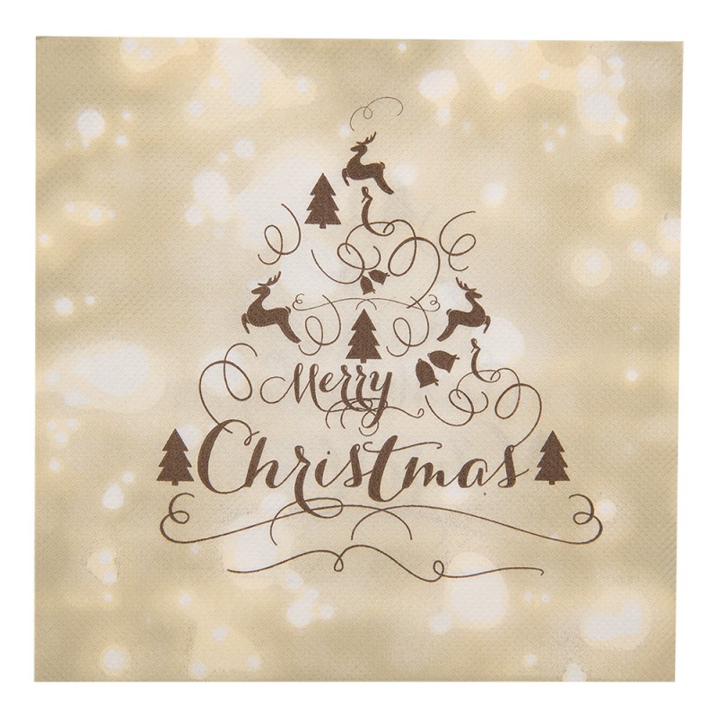 Clayre & Eef Napkins Paper Set of 20 33x33 cm Beige Christmas