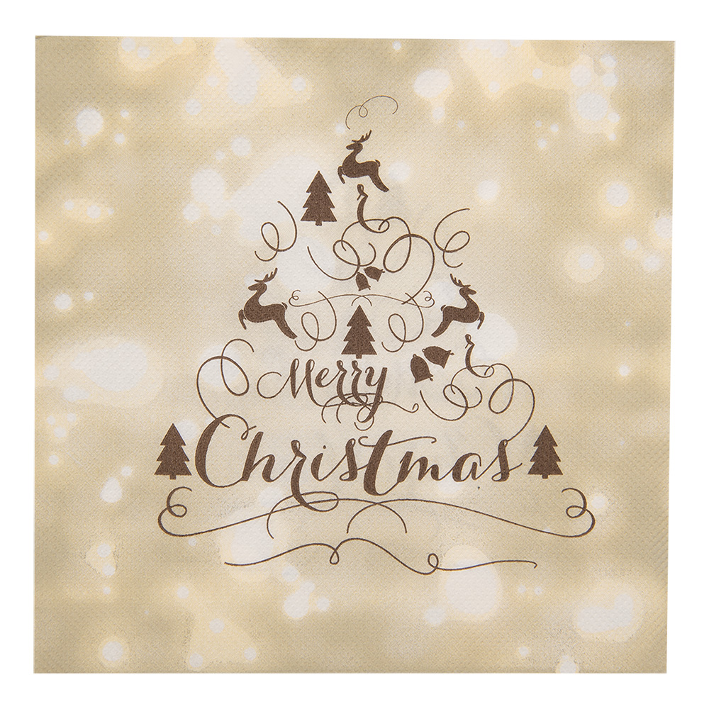 Clayre&Eef Servetten Papier Set van 20 33x33 cm Beige Papier Kerst afbeelding