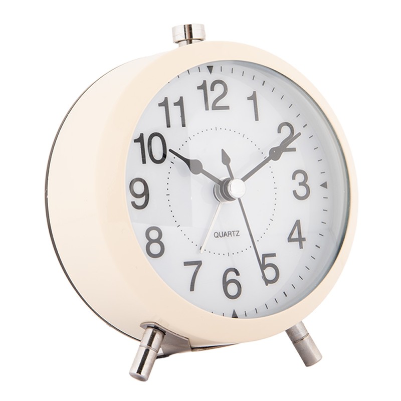 Clayre & Eef Analog Alarm Clock Ø 10x7x12 cm Beige Metal Glass