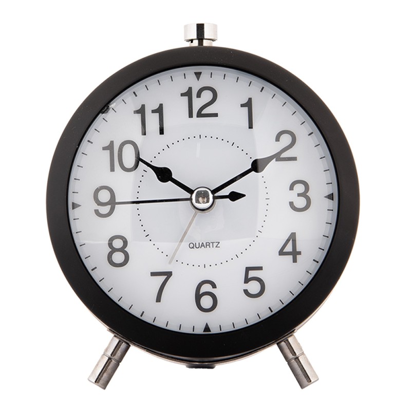 Clayre & Eef Analog Alarm Clock Ø 10x7x12 cm Black Metal Glass