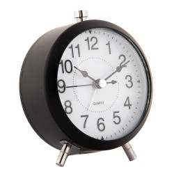 Clayre & Eef Analog Alarm Clock Ø 10x7x12 cm Black Metal Glass
