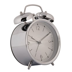 Clayre & Eef Analog Alarm Clock Ø 10x6x14 cm Silver colored Metal Glass