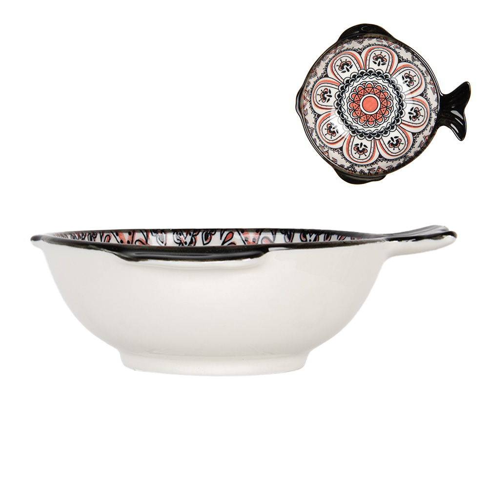 Clayre&Eef Kom 200 ml Wit Zwart Keramiek afbeelding