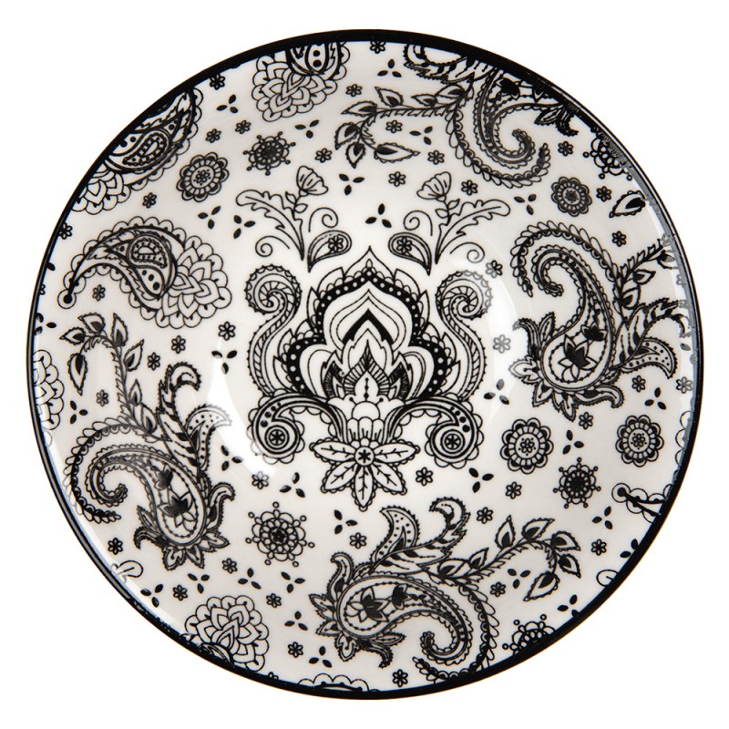 Clayre & Eef Bowl 350 ml White Black Ceramic