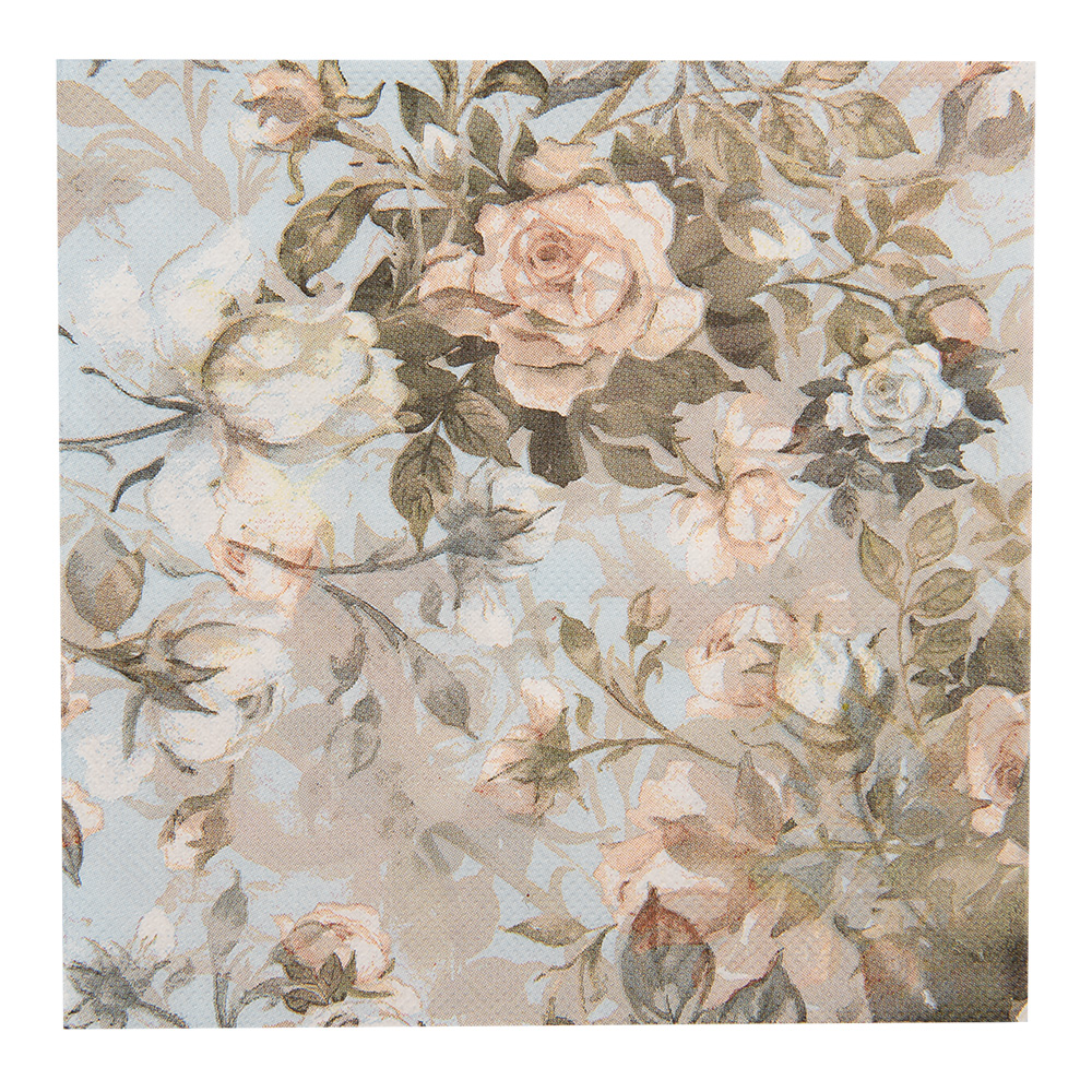 Clayre & Eef Servetten Papier Set van 20 33x33 cm Blauw Beige Papier Bloemen afbeelding