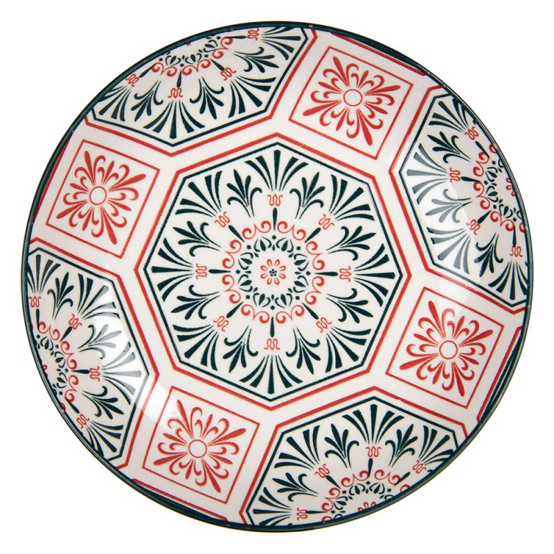 Clayre & Eef Piatto per la colazione Ø 21x3 cm Bianco Rosso  Ceramica