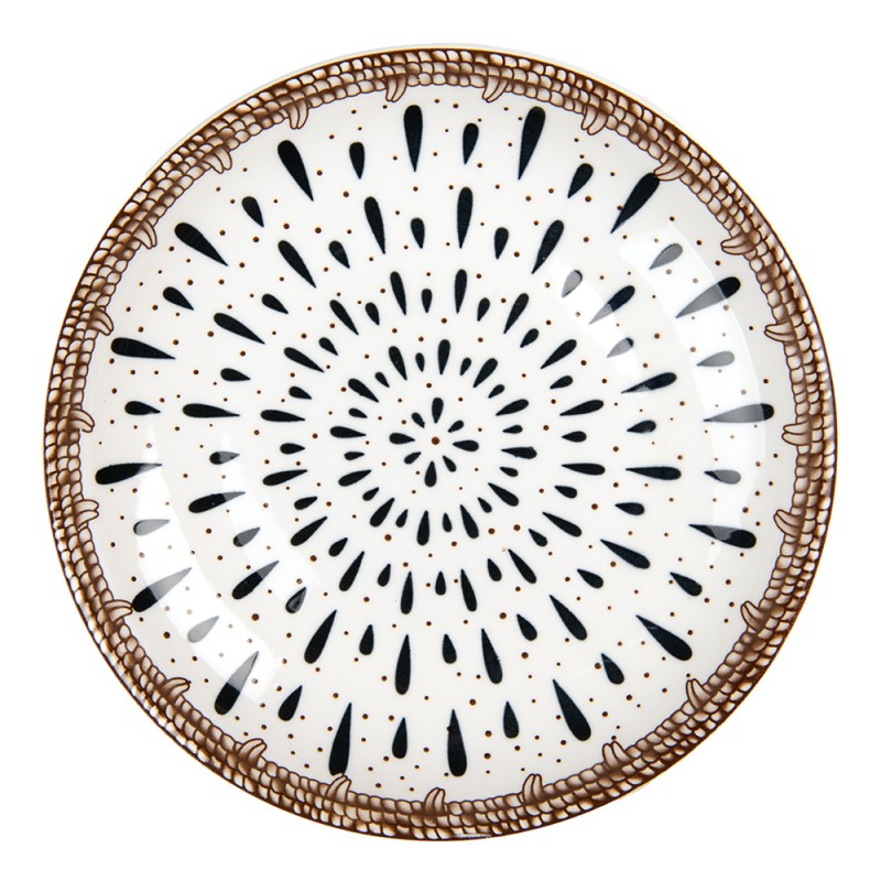 Clayre & Eef Breakfast Plate Ø 21x3 cm White Brown Ceramic