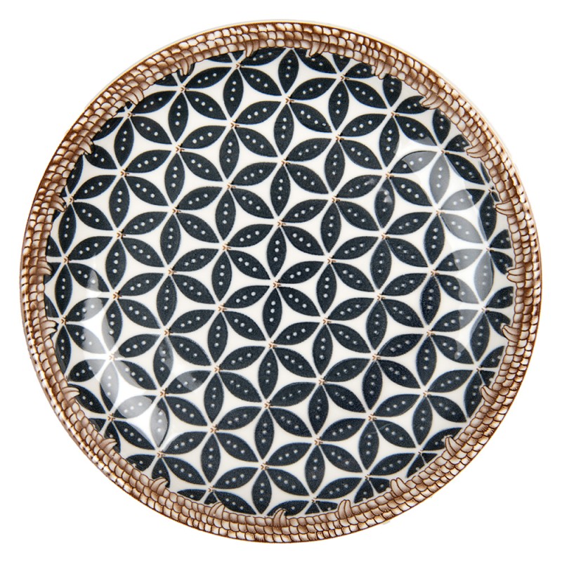 Clayre & Eef Piatto per la colazione Ø 21x3 cm Bianco Nero Ceramica