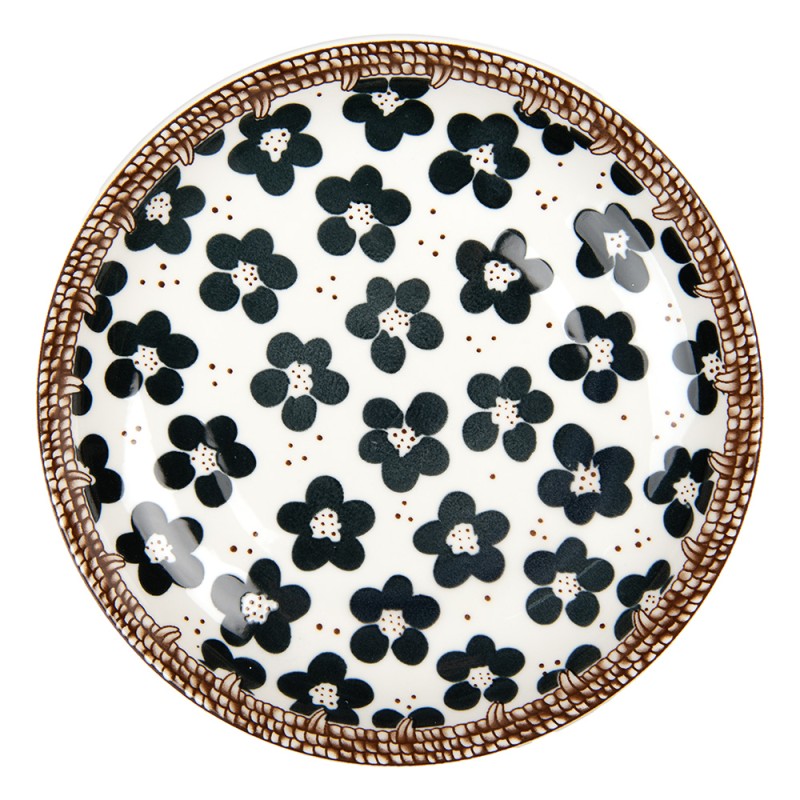 Clayre & Eef Breakfast Plate Ø 21x3 cm White Black Ceramic