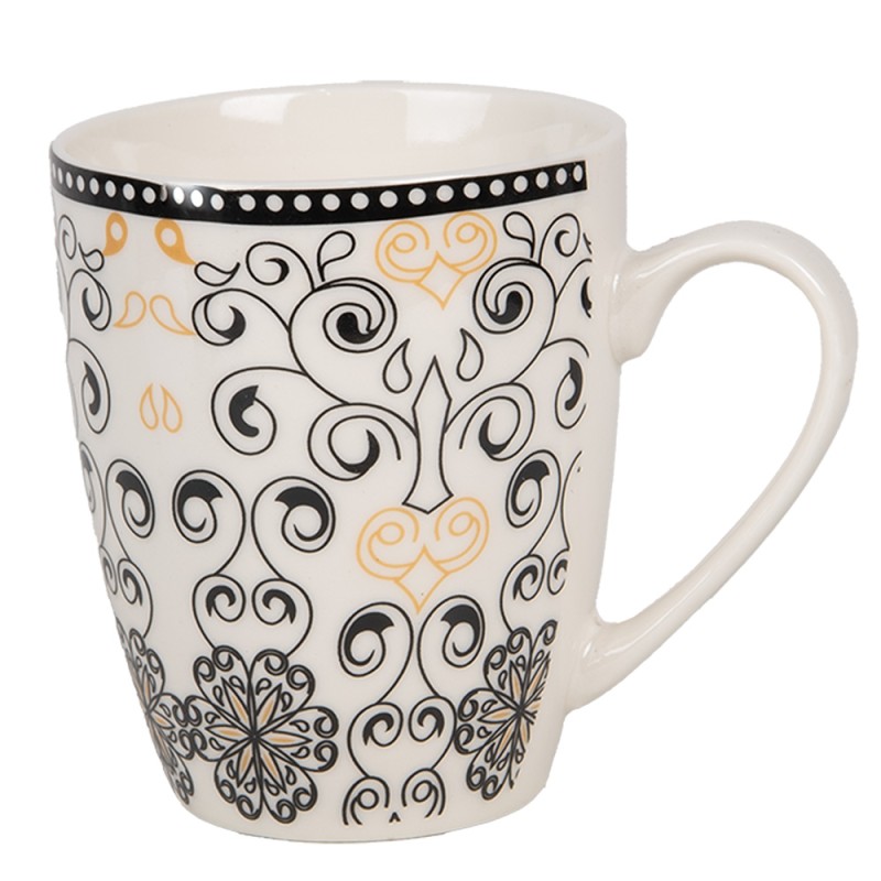 Clayre & Eef Tasse 300 ml Weiß Schwarz Keramik