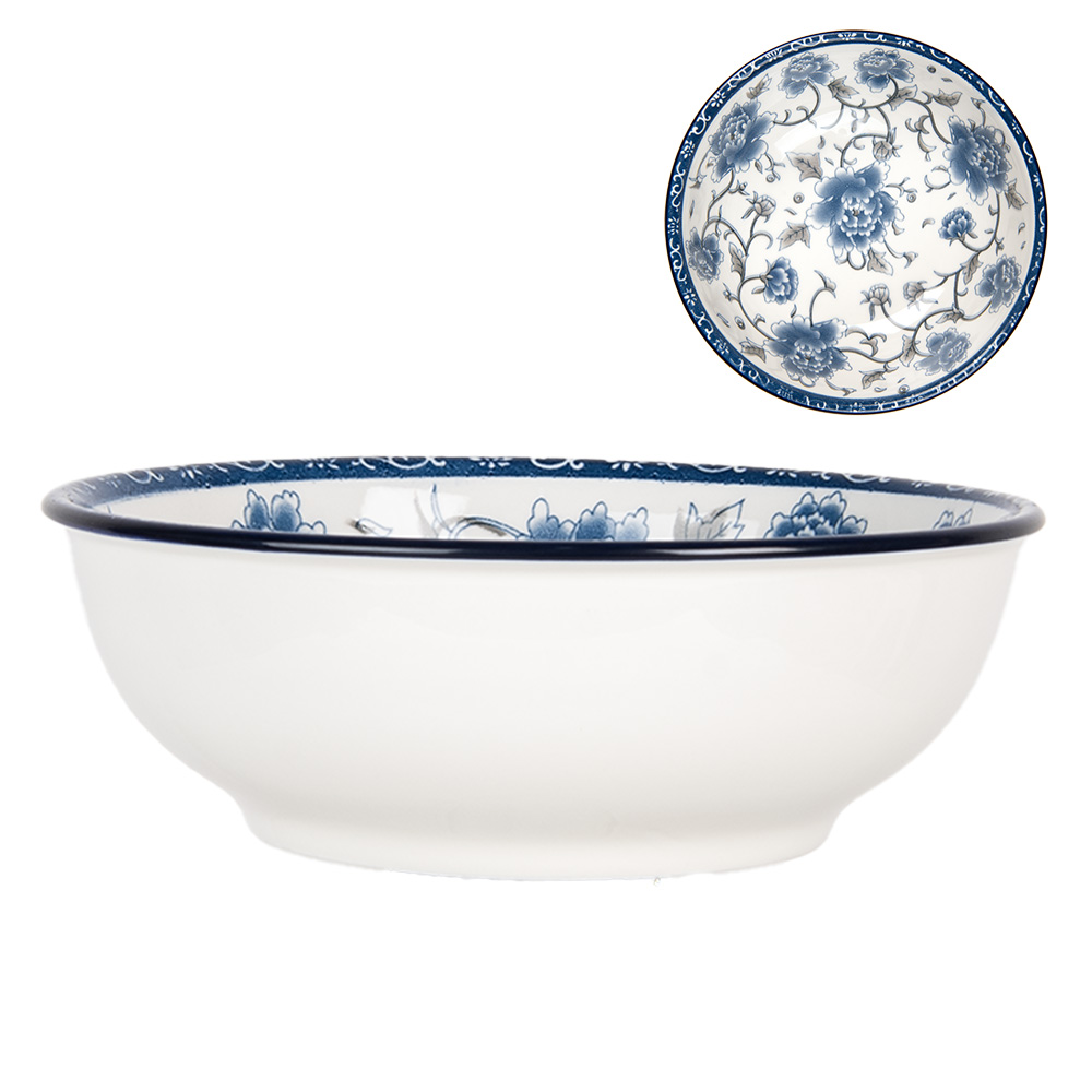 Clayre&Eef SchaalØ 19x7 cm Wit Blauw Keramiek Bloemen afbeelding