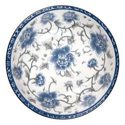 Clayre & Eef Schaal Ø 19x7 cm Wit Blauw Keramiek Bloemen