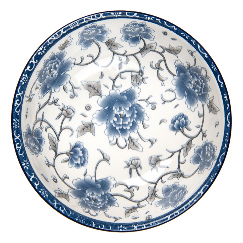 Clayre & Eef Bowl Ø 19x7 cm White Blue Ceramic Flowers