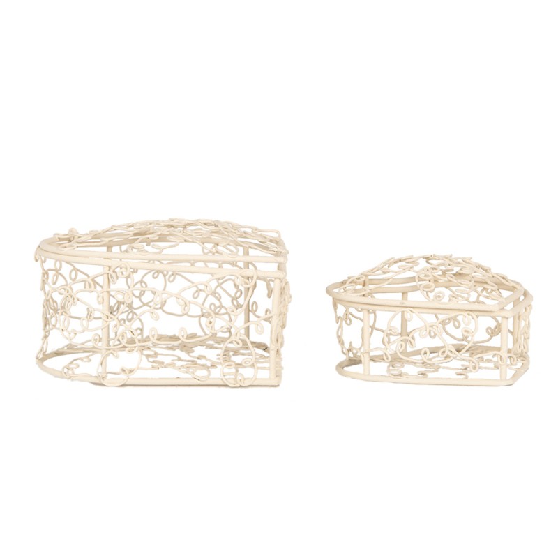 Clayre & Eef Cesto per riporre set di 2 10X10X6 / 8X8X5 cm Bianco Metallo