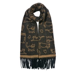 Clayre & Eef Sciarpa invernale da donna 65x180 cm Marrone Gatto