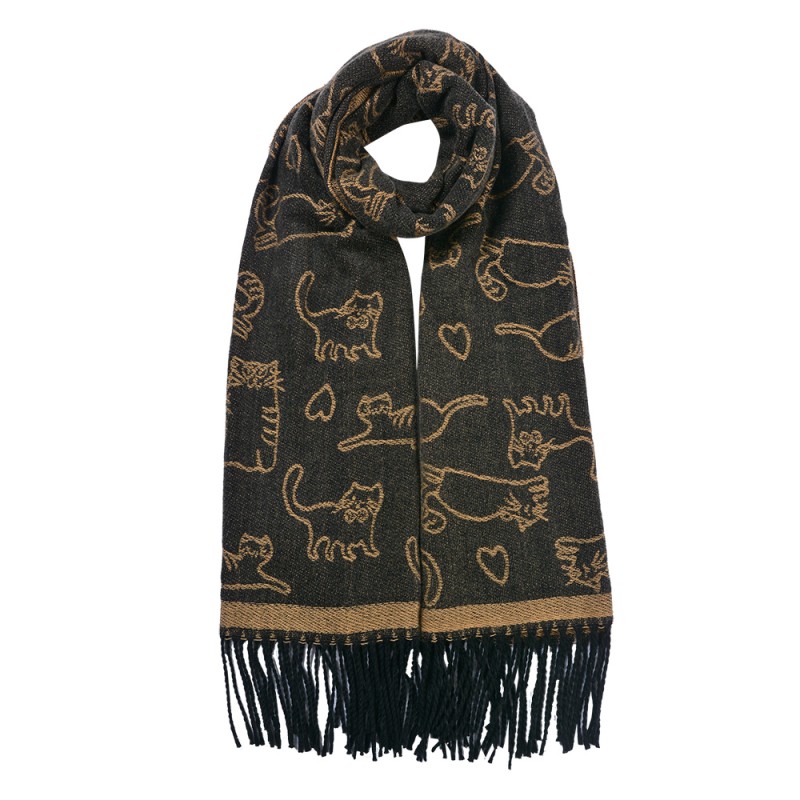 Clayre & Eef Winter Scarf Women 65x180 cm Brown Cat