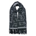 Clayre & Eef Winterschal Damen 65x180 cm Schwarz Grau Katze