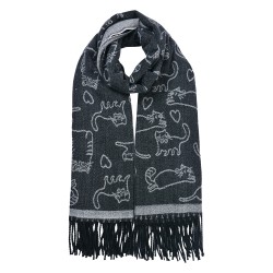 Clayre & Eef Winter Scarf Women 65x180 cm Black Grey Cat