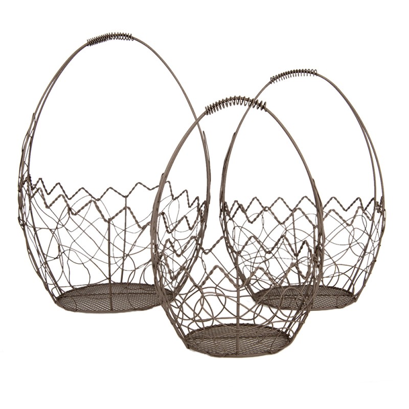 Clayre & Eef Opbergmand Set van 3 Ø 28/  Ø 23 / Ø 18 cm Bruin Metaal