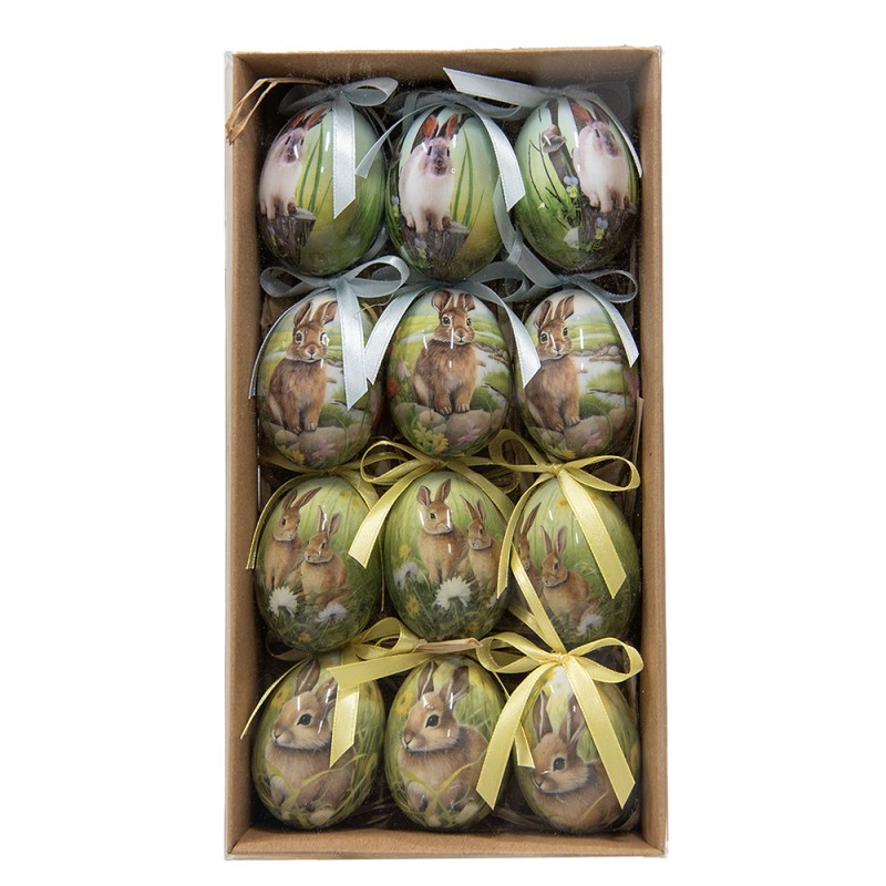 Clayre & Eef Osteranhänger-Set mit 12 Stück Ei Ø 4x5 cm Mehrfarbig Kunststoff