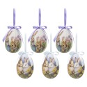 Clayre & Eef Easter ornament set of 6 Egg Ø 7x10 cm Multicoloured Plastic Rabbits