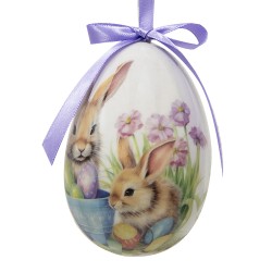 Clayre & Eef Easter ornament set of 6 Egg Ø 7x10 cm Multicoloured Plastic Rabbits